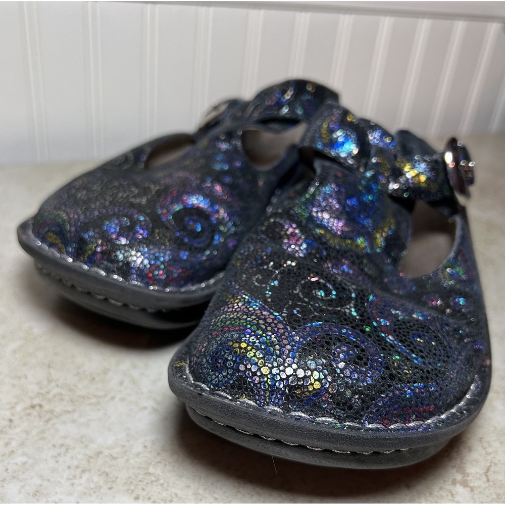 Alegria Keli Clogs Iridescent Holographic Paisley Leather Slip Resistant EU 40